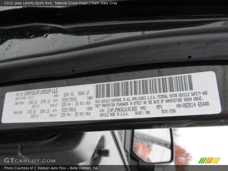 2012 Liberty Sport 4x4 Natural Green Pearl Color Code PGN