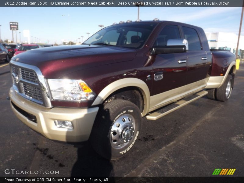 Deep Cherry Red Crystal Pearl / Light Pebble Beige/Bark Brown 2012 Dodge Ram 3500 HD Laramie Longhorn Mega Cab 4x4
