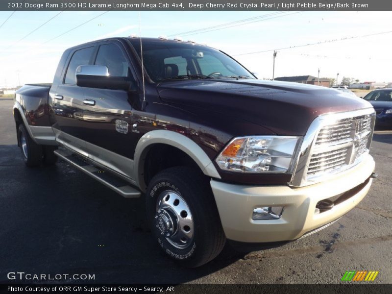 Deep Cherry Red Crystal Pearl / Light Pebble Beige/Bark Brown 2012 Dodge Ram 3500 HD Laramie Longhorn Mega Cab 4x4