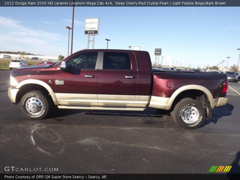 Deep Cherry Red Crystal Pearl / Light Pebble Beige/Bark Brown 2012 Dodge Ram 3500 HD Laramie Longhorn Mega Cab 4x4