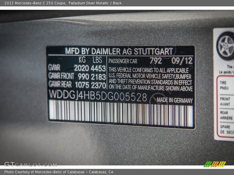 Palladium Silver Metallic / Black 2013 Mercedes-Benz C 250 Coupe
