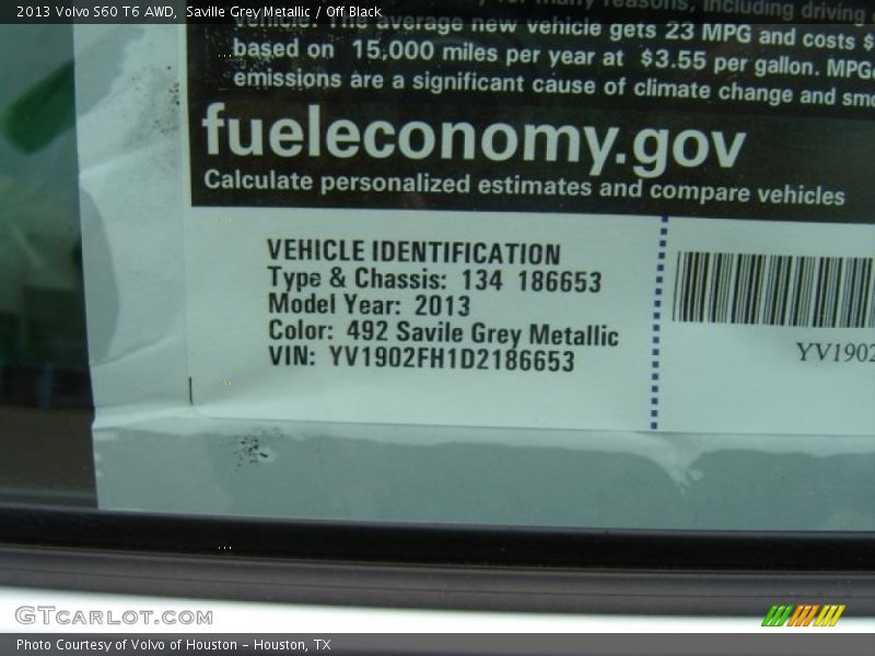 2013 S60 T6 AWD Saville Grey Metallic Color Code 492