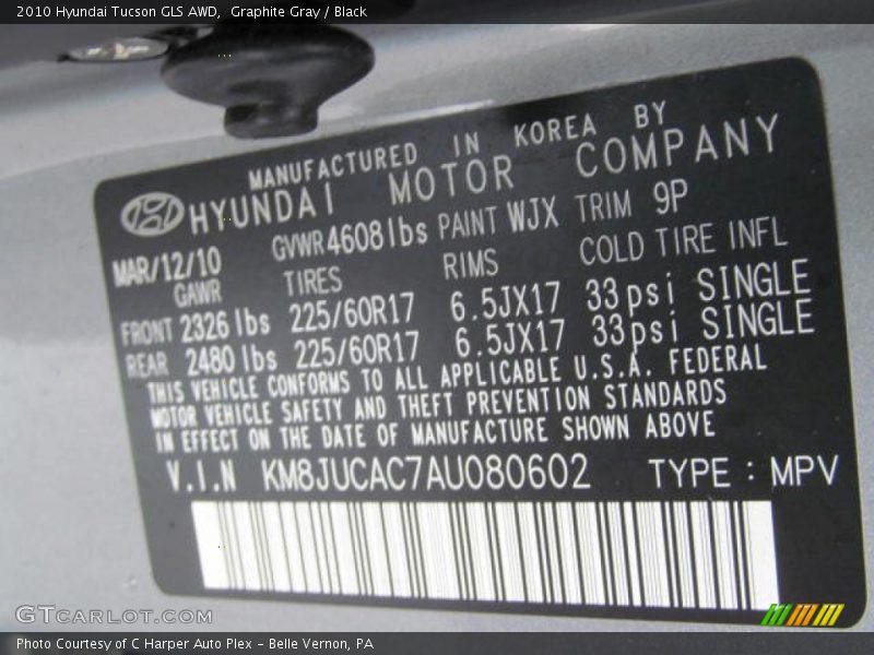 2010 Tucson GLS AWD Graphite Gray Color Code WJX