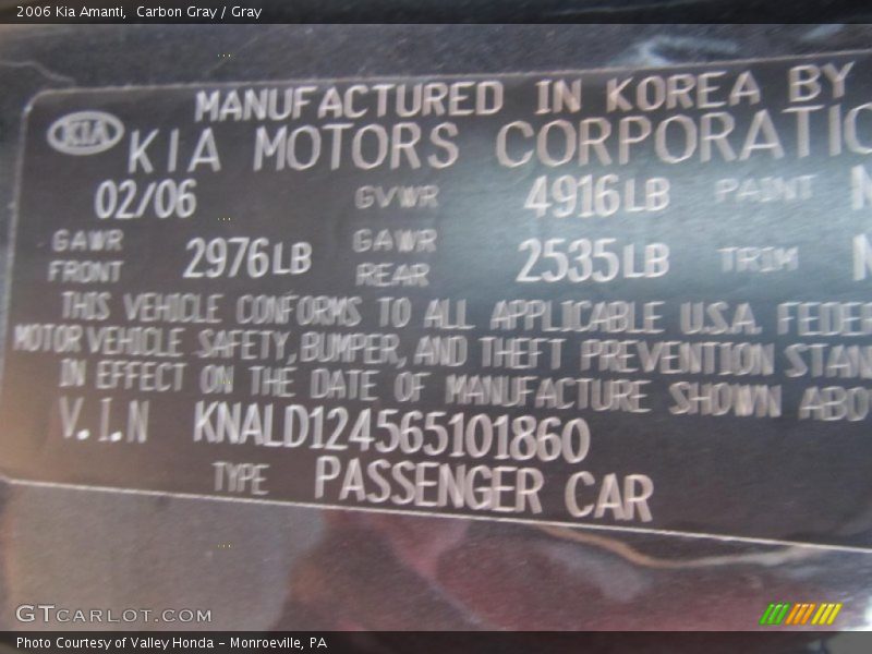 Carbon Gray / Gray 2006 Kia Amanti