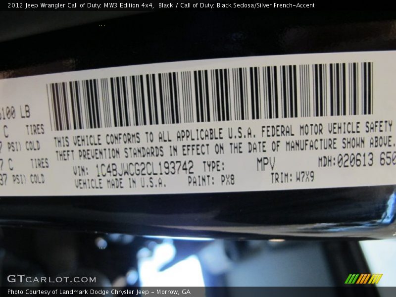 2012 Wrangler Call of Duty: MW3 Edition 4x4 Black Color Code PX8
