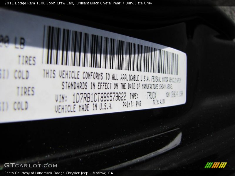 Brilliant Black Crystal Pearl / Dark Slate Gray 2011 Dodge Ram 1500 Sport Crew Cab