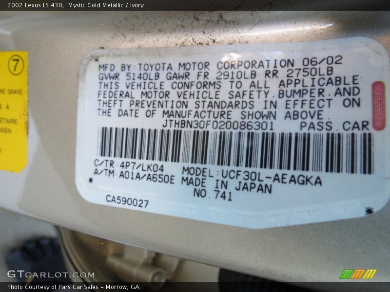 2002 LS 430 Mystic Gold Metallic Color Code 4P7
