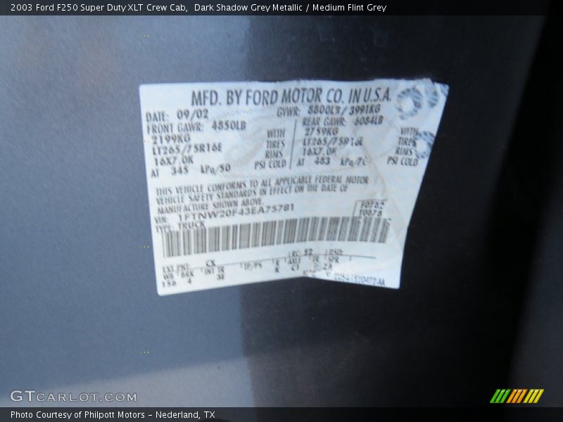 2003 F250 Super Duty XLT Crew Cab Dark Shadow Grey Metallic Color Code CX