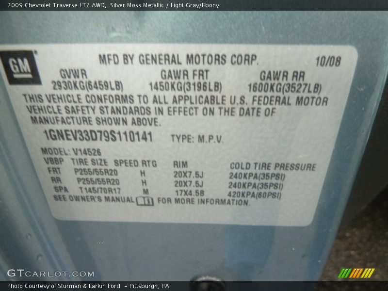 Silver Moss Metallic / Light Gray/Ebony 2009 Chevrolet Traverse LTZ AWD