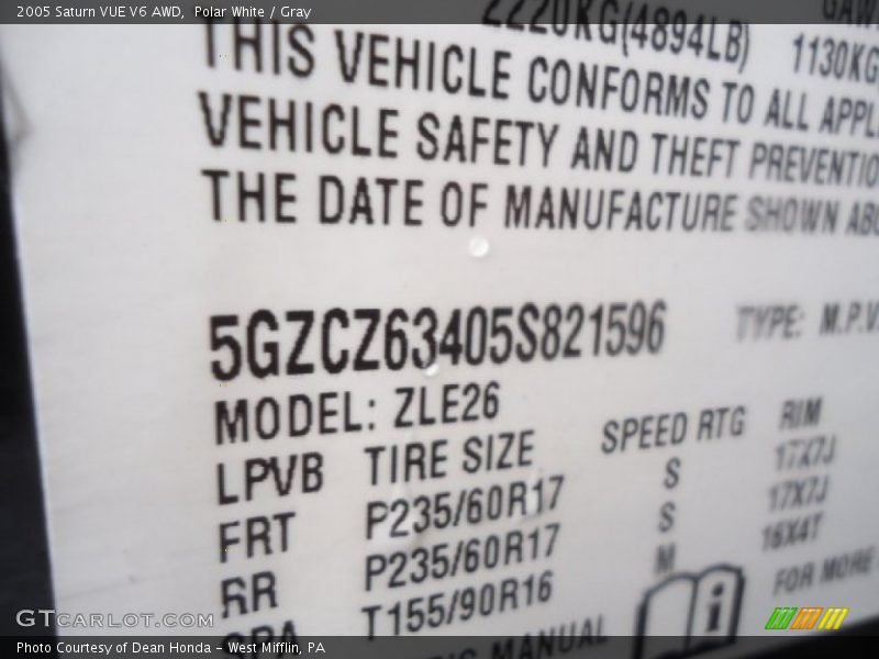 Polar White / Gray 2005 Saturn VUE V6 AWD