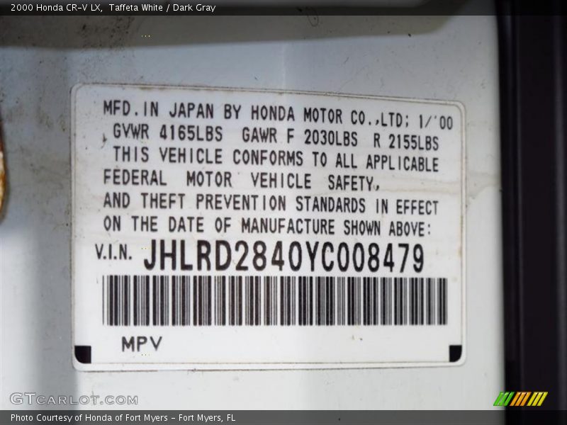 Taffeta White / Dark Gray 2000 Honda CR-V LX