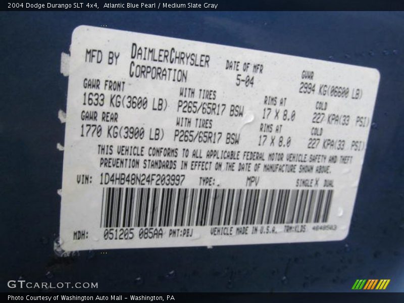 Atlantic Blue Pearl / Medium Slate Gray 2004 Dodge Durango SLT 4x4