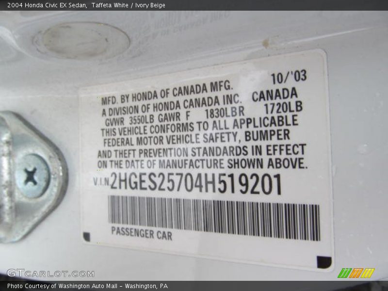 Taffeta White / Ivory Beige 2004 Honda Civic EX Sedan