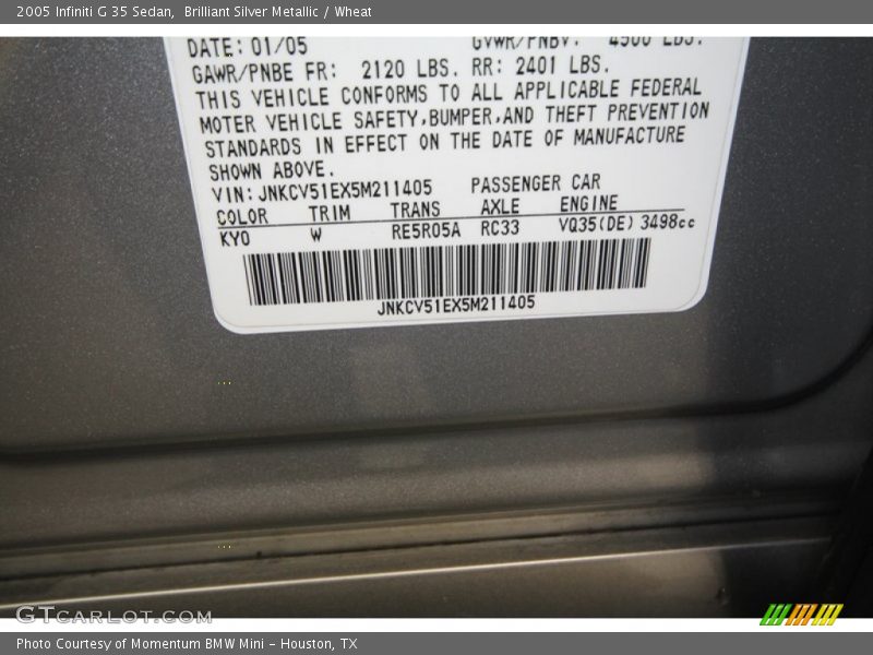Brilliant Silver Metallic / Wheat 2005 Infiniti G 35 Sedan