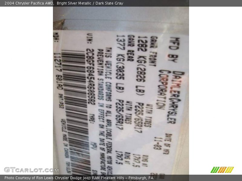 Bright Silver Metallic / Dark Slate Gray 2004 Chrysler Pacifica AWD