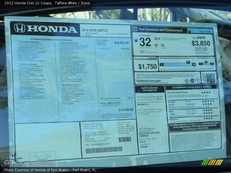 Taffeta White / Stone 2012 Honda Civic LX Coupe
