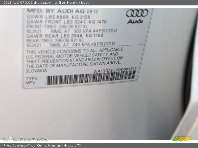 Ice Silver Metallic / Black 2013 Audi Q7 3.0 S Line quattro