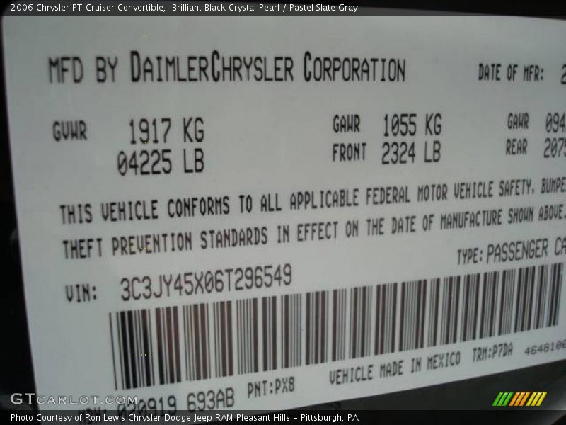 2006 PT Cruiser Convertible Brilliant Black Crystal Pearl Color Code PX8
