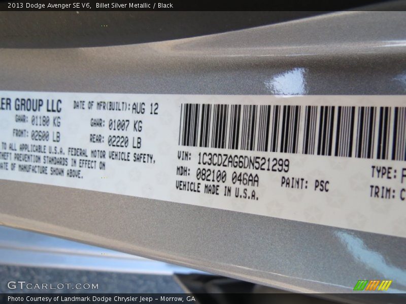 Billet Silver Metallic / Black 2013 Dodge Avenger SE V6