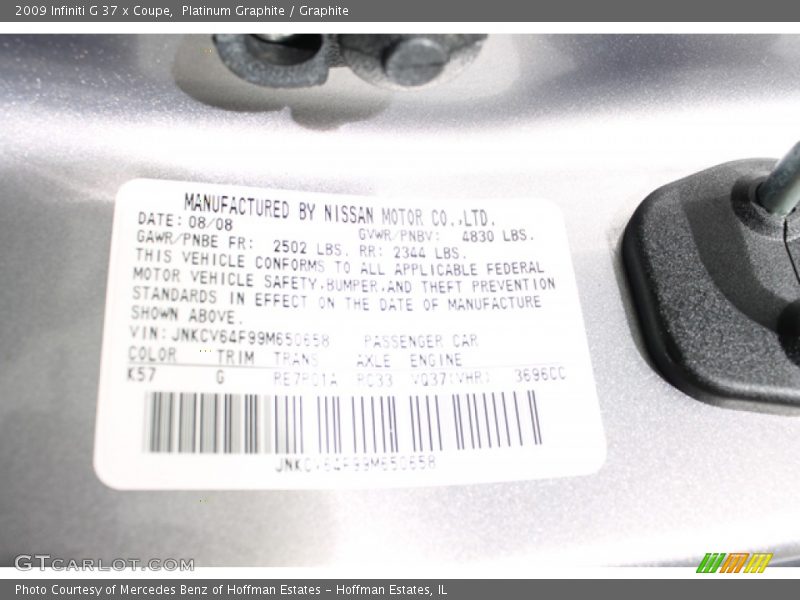 Platinum Graphite / Graphite 2009 Infiniti G 37 x Coupe