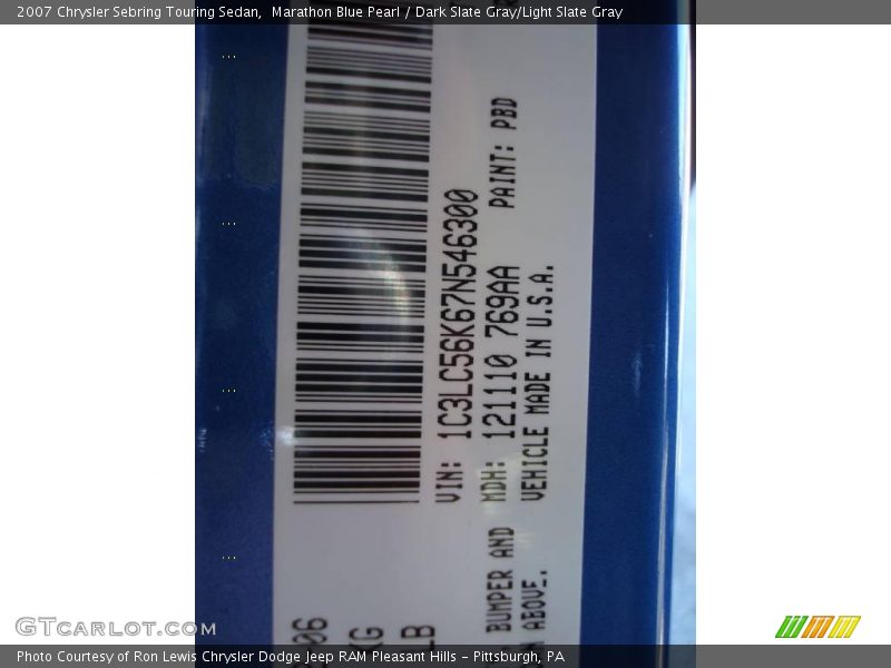 Marathon Blue Pearl / Dark Slate Gray/Light Slate Gray 2007 Chrysler Sebring Touring Sedan