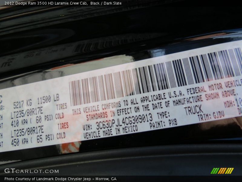 Black / Dark Slate 2012 Dodge Ram 3500 HD Laramie Crew Cab