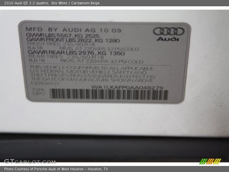 Ibis White / Cardamom Beige 2010 Audi Q5 3.2 quattro
