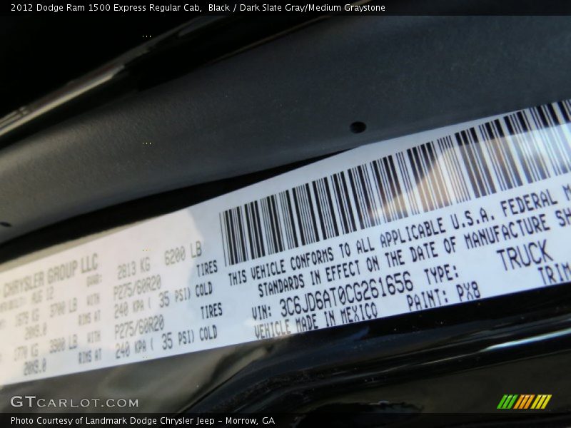 Black / Dark Slate Gray/Medium Graystone 2012 Dodge Ram 1500 Express Regular Cab