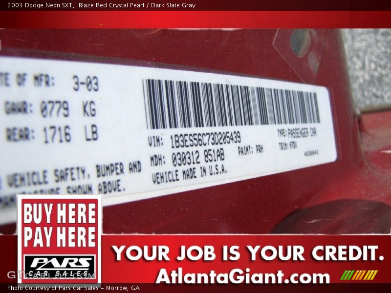 Blaze Red Crystal Pearl / Dark Slate Gray 2003 Dodge Neon SXT