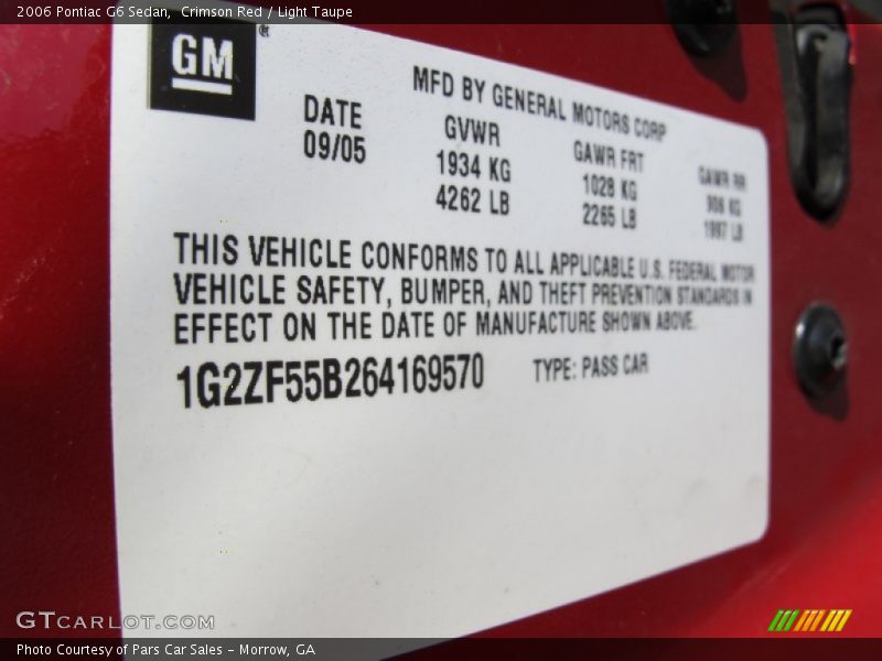 Crimson Red / Light Taupe 2006 Pontiac G6 Sedan