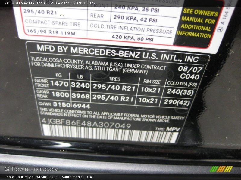 Black / Black 2008 Mercedes-Benz GL 550 4Matic