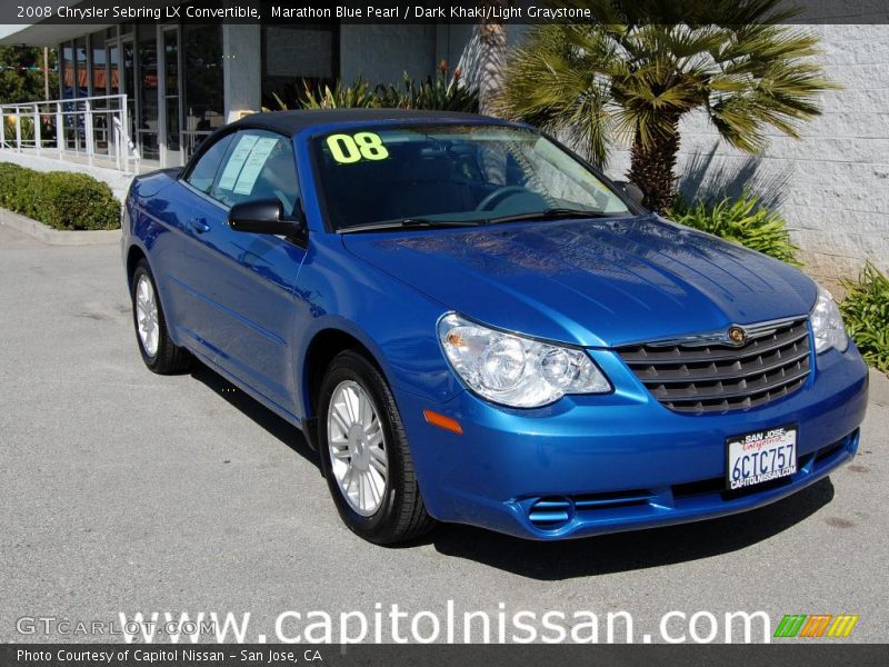 Marathon Blue Pearl / Dark Khaki/Light Graystone 2008 Chrysler Sebring LX Convertible