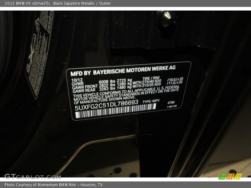 2013 X6 xDrive35i Black Sapphire Metallic Color Code 475