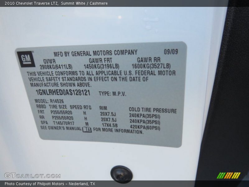 Summit White / Cashmere 2010 Chevrolet Traverse LTZ