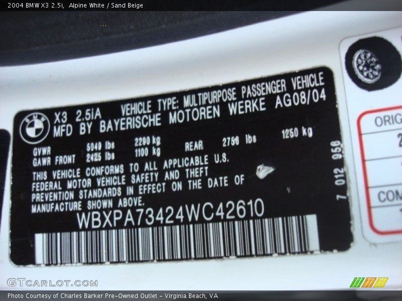 Alpine White / Sand Beige 2004 BMW X3 2.5i