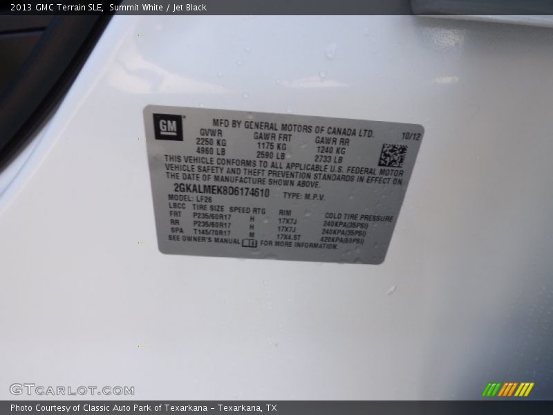 Summit White / Jet Black 2013 GMC Terrain SLE