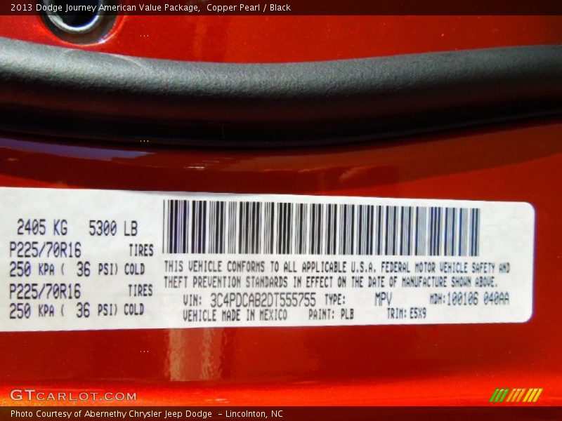 2013 Journey American Value Package Copper Pearl Color Code PLB