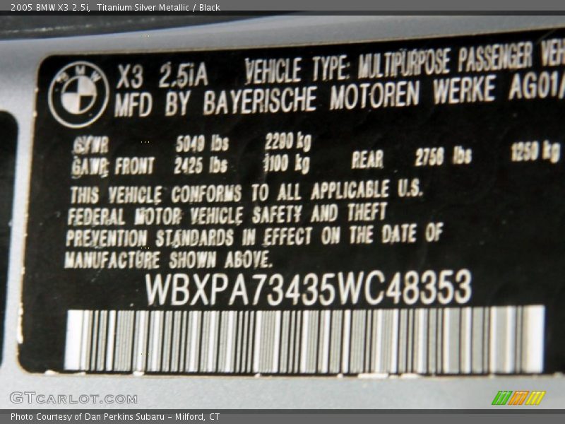 Titanium Silver Metallic / Black 2005 BMW X3 2.5i