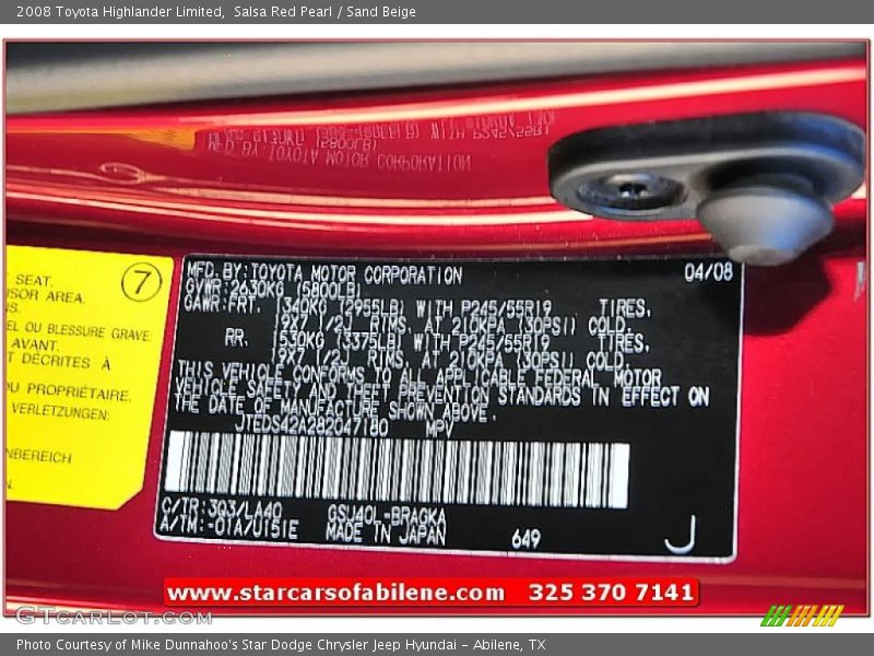 Salsa Red Pearl / Sand Beige 2008 Toyota Highlander Limited