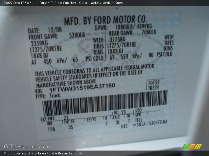 Oxford White / Medium Stone 2009 Ford F350 Super Duty XLT Crew Cab 4x4