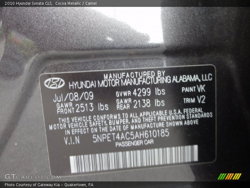 Cocoa Metallic / Camel 2010 Hyundai Sonata GLS
