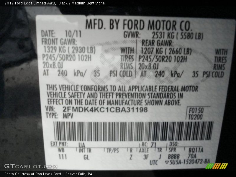 Black / Medium Light Stone 2012 Ford Edge Limited AWD