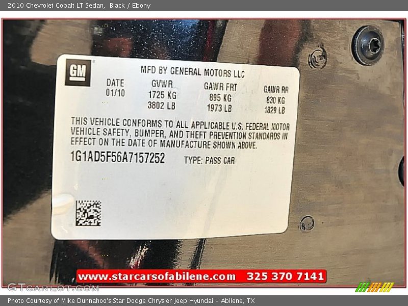 Black / Ebony 2010 Chevrolet Cobalt LT Sedan