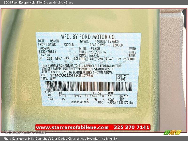Kiwi Green Metallic / Stone 2008 Ford Escape XLS