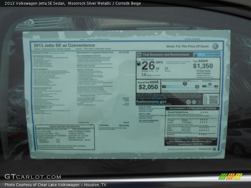 Moonrock Silver Metallic / Cornsilk Beige 2013 Volkswagen Jetta SE Sedan