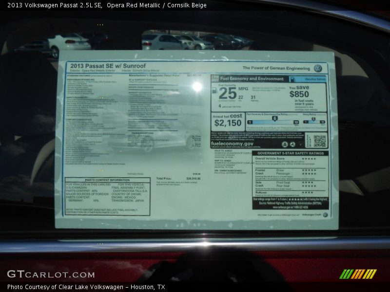 Opera Red Metallic / Cornsilk Beige 2013 Volkswagen Passat 2.5L SE