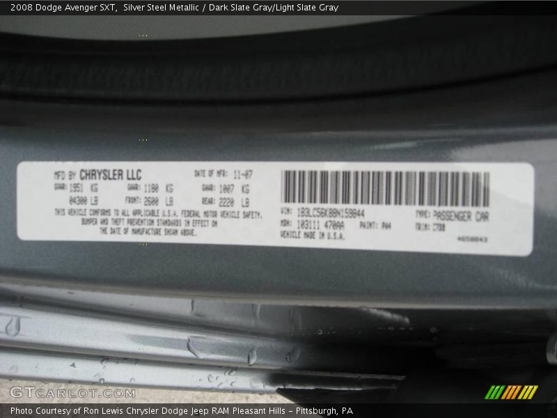 Silver Steel Metallic / Dark Slate Gray/Light Slate Gray 2008 Dodge Avenger SXT