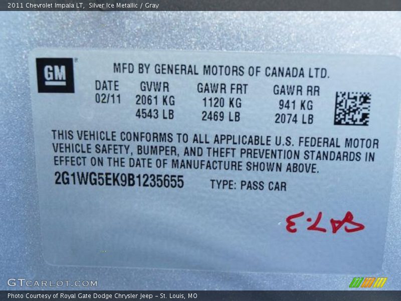 Silver Ice Metallic / Gray 2011 Chevrolet Impala LT
