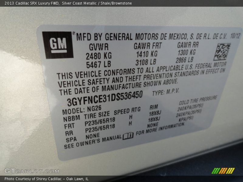 Silver Coast Metallic / Shale/Brownstone 2013 Cadillac SRX Luxury FWD