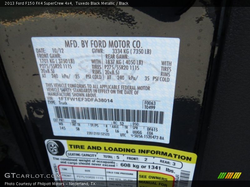 2013 F150 FX4 SuperCrew 4x4 Tuxedo Black Metallic Color Code UH